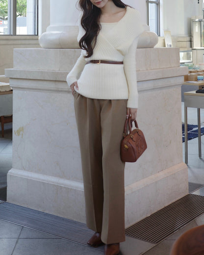 ベルトセットカシュクールオフショルダーニット