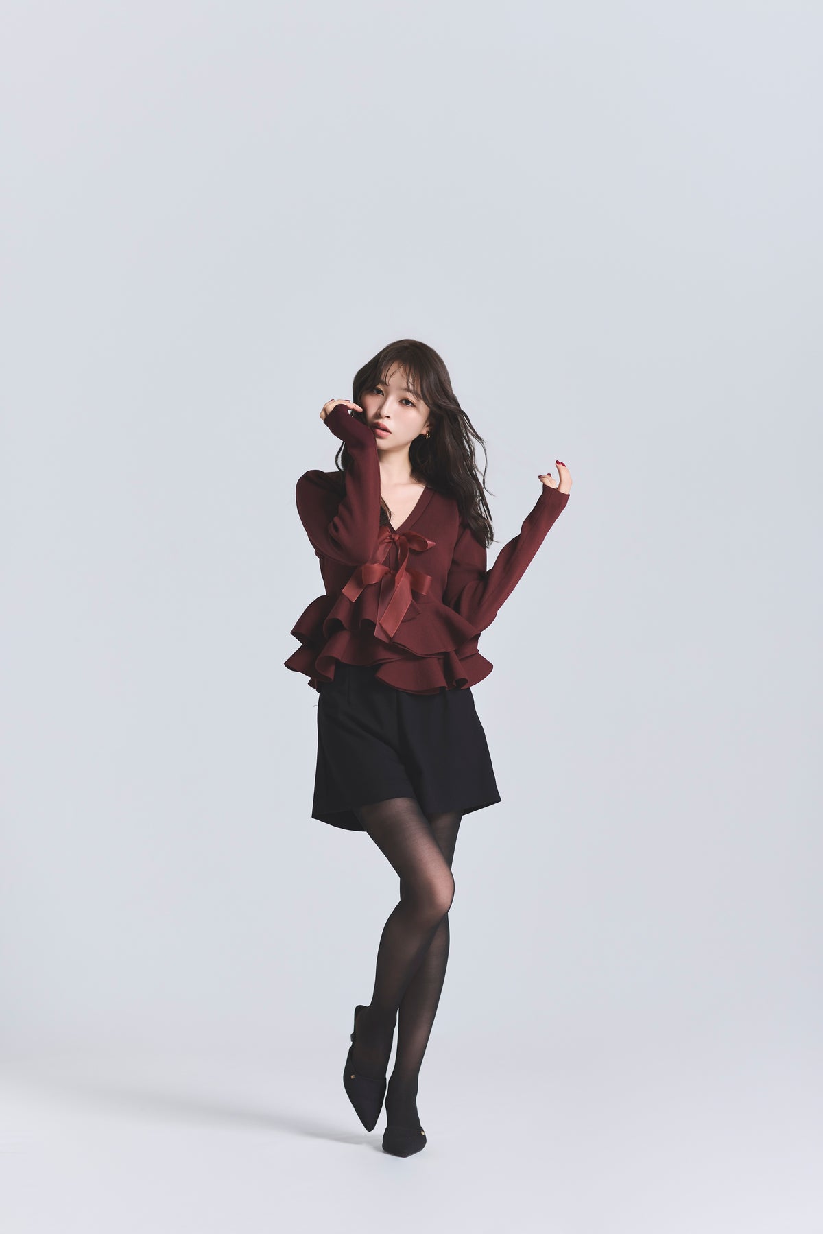 モデル身長：161cm 【トップス】カラー：red