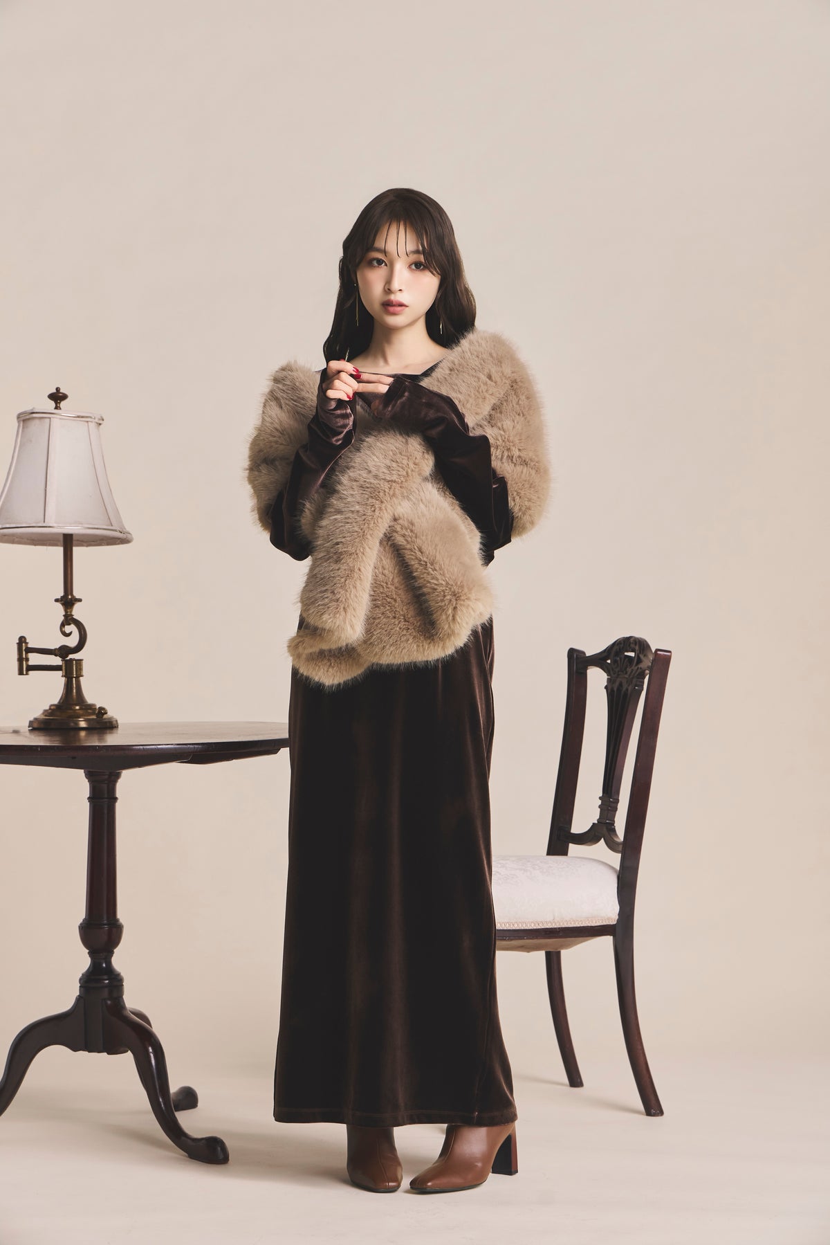 モデル身長：161cm 【ワンピース】カラー：brown サイズ：SS