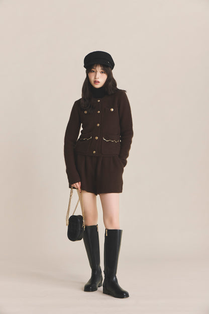 モデル身長：161cm 【トップス】カラー：brown 【ボトムス】カラー：brown 【アクセサリー】カラー：black