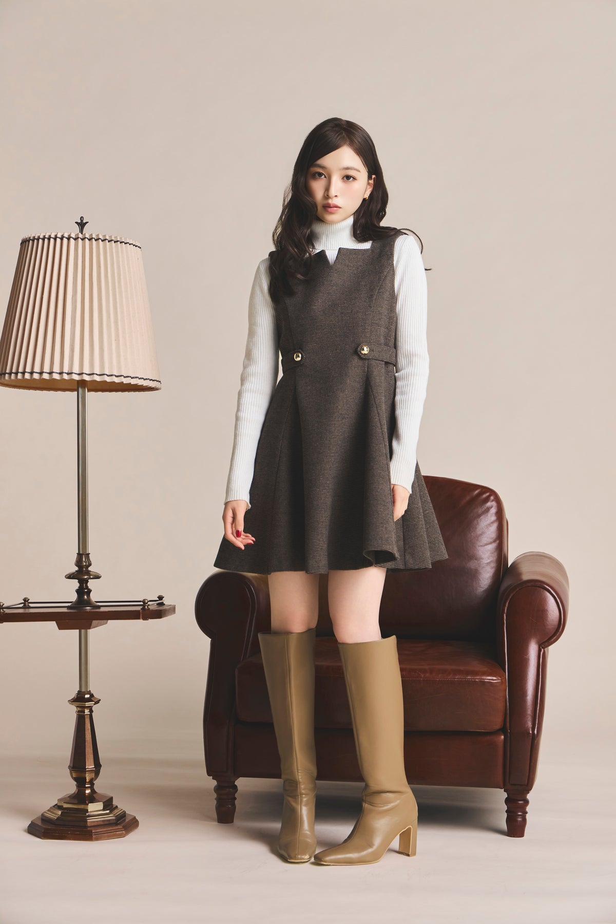 モデル身長：161cm 【ワンピース】カラー：brown