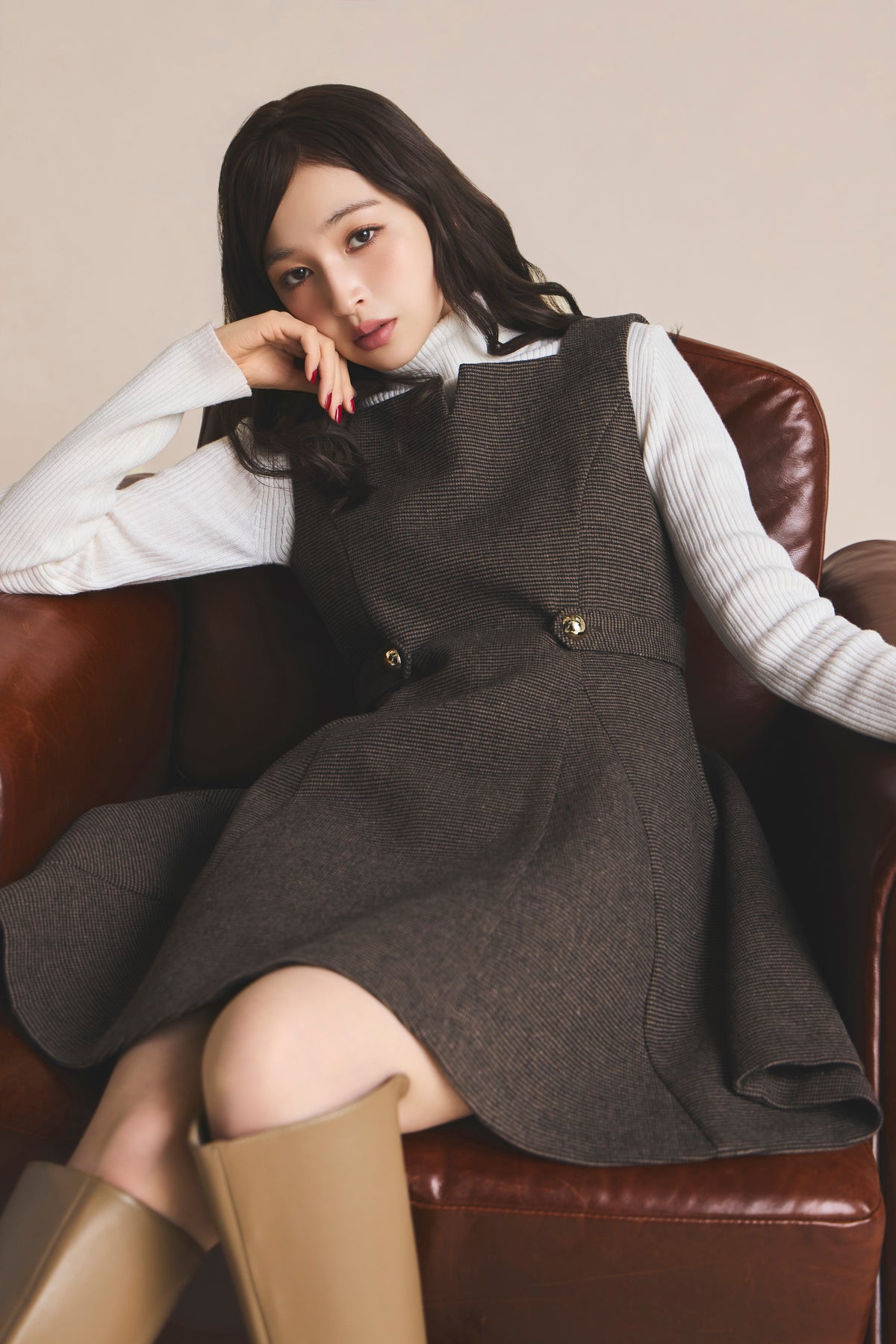 モデル身長：161cm 【ワンピース】カラー：brown