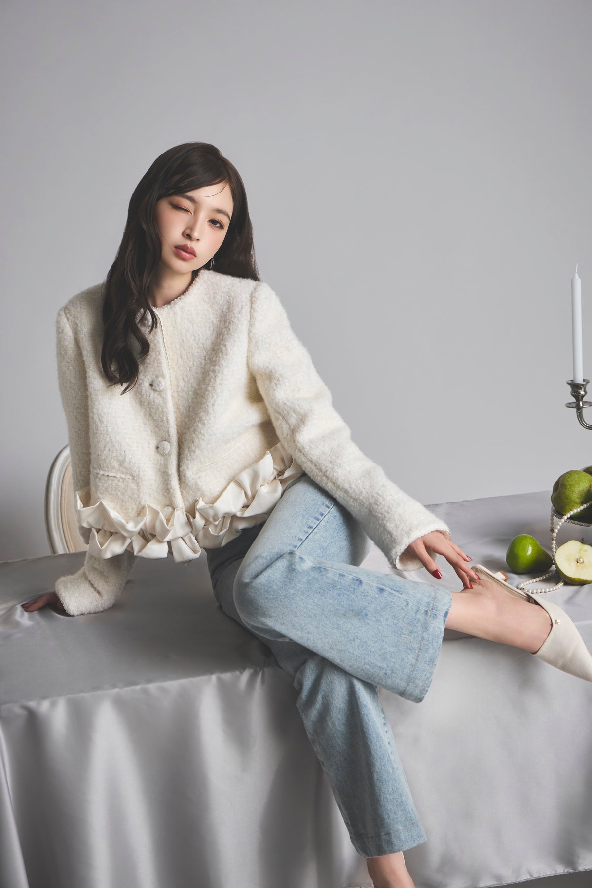 モデル身長：161cm 【アウター】カラー：off white