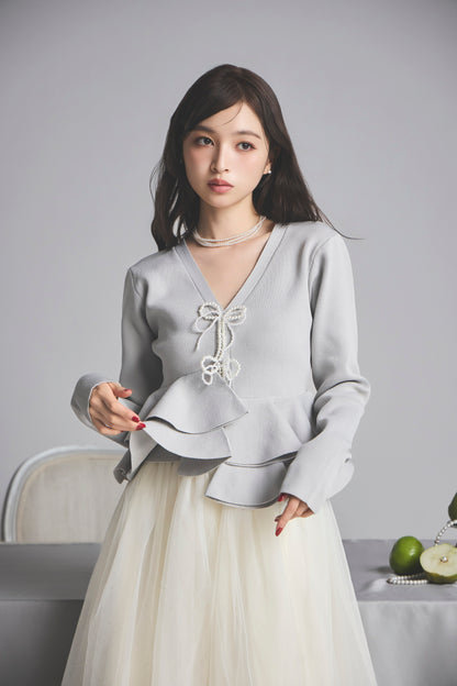 モデル身長：161cm 【トップス】カラー：grey 【ボトムス】カラー：off white サイズ：SS