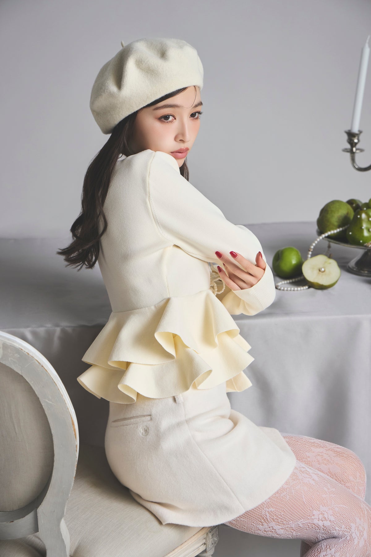 モデル身長：161cm 【トップス】カラー：ivory 【ボトムス】カラー：off white サイズ：SS