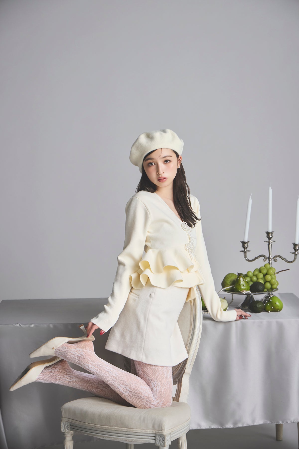 モデル身長：161cm 【トップス】カラー：ivory 【ボトムス】カラー：off white サイズ：SS