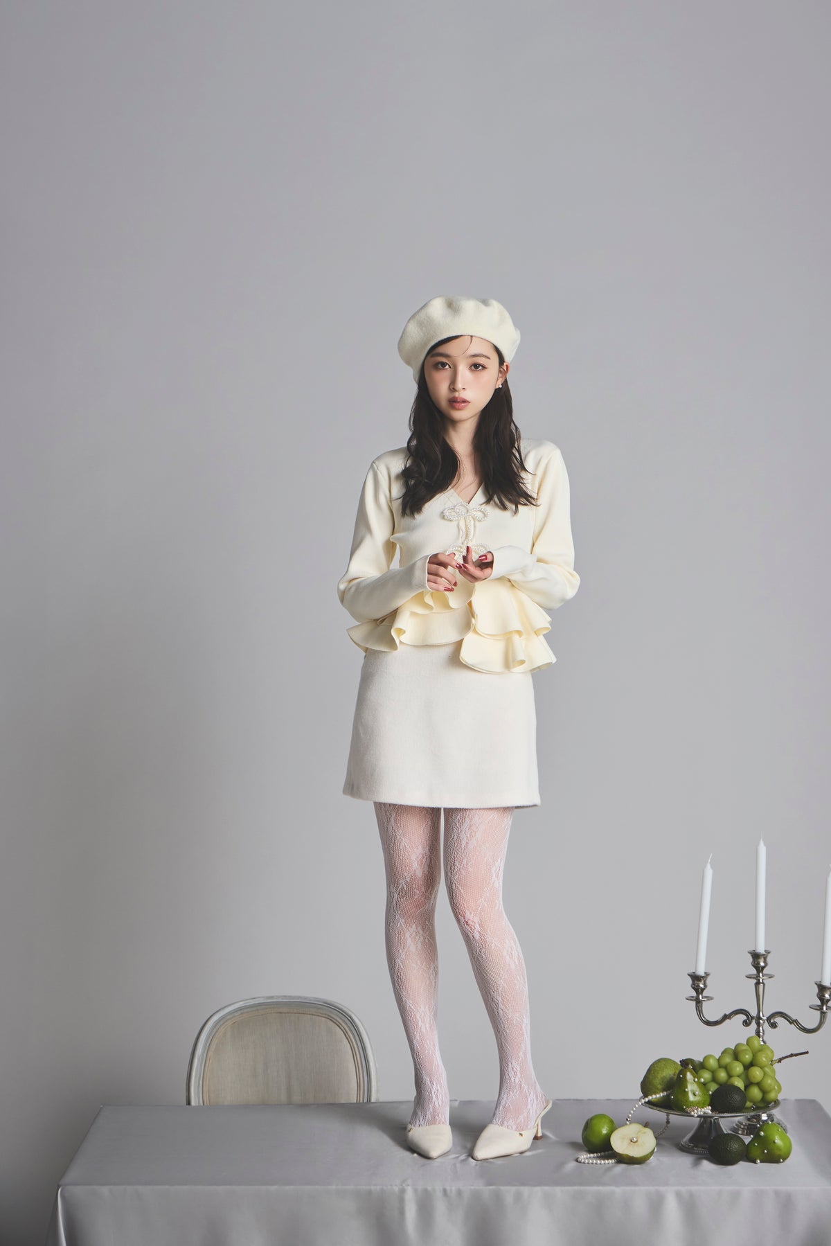 モデル身長：161cm 【トップス】カラー：ivory 【ボトムス】カラー：off white サイズ：SS