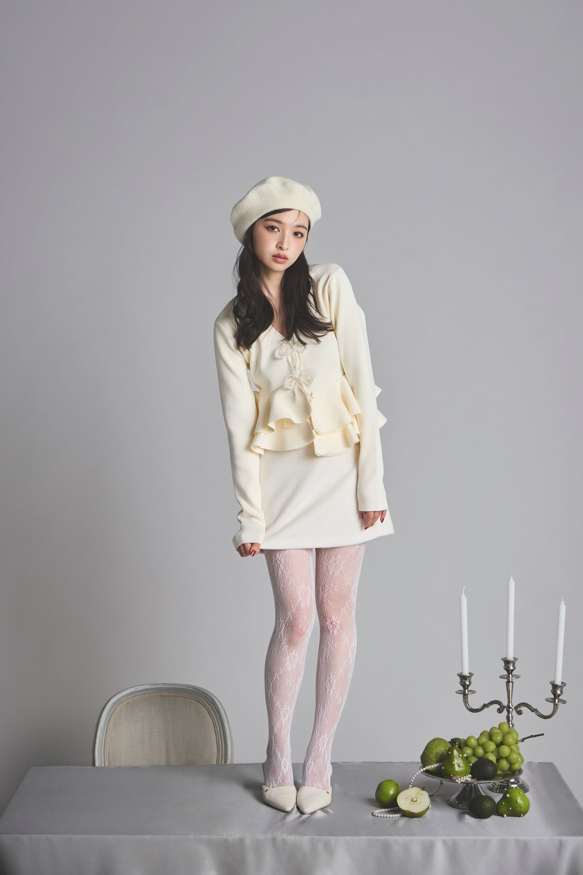 モデル身長：161cm 【トップス】カラー：ivory 【ボトムス】カラー：off white サイズ：SS