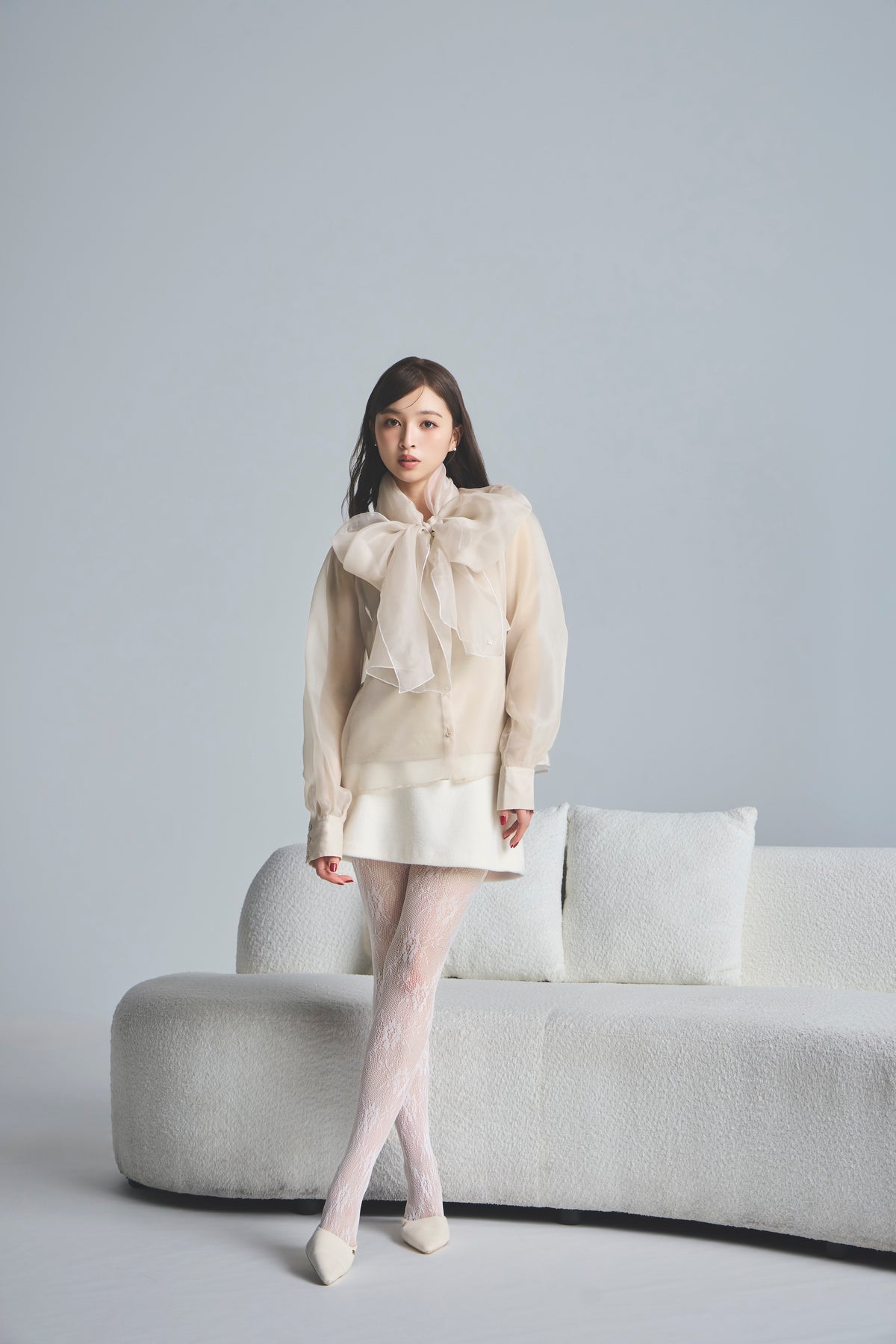 モデル身長：161cm 【トップス】カラー：pink beige 【ボトムス】カラー：off white サイズ：SS