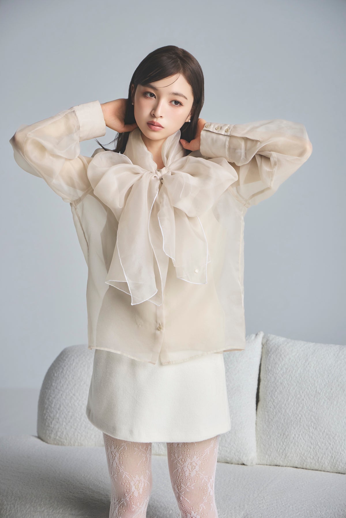 モデル身長：161cm 【トップス】カラー：pink beige 【ボトムス】カラー：off white サイズ：SS