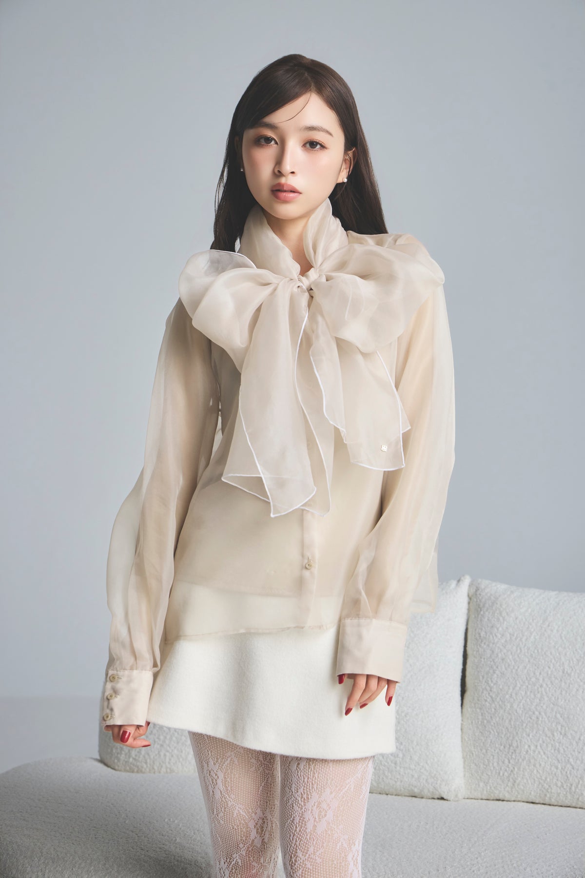 モデル身長：161cm 【トップス】カラー：pink beige 【ボトムス】カラー：off white サイズ：SS