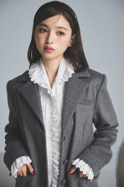 モデル身長：161cm 【アウター】カラー：grey  【トップス】カラー：off white