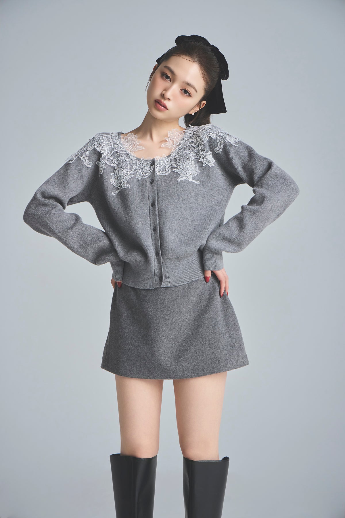 モデル身長：161cm 【トップス】カラー：grey 【ボトムス】カラー：grey サイズ：SS