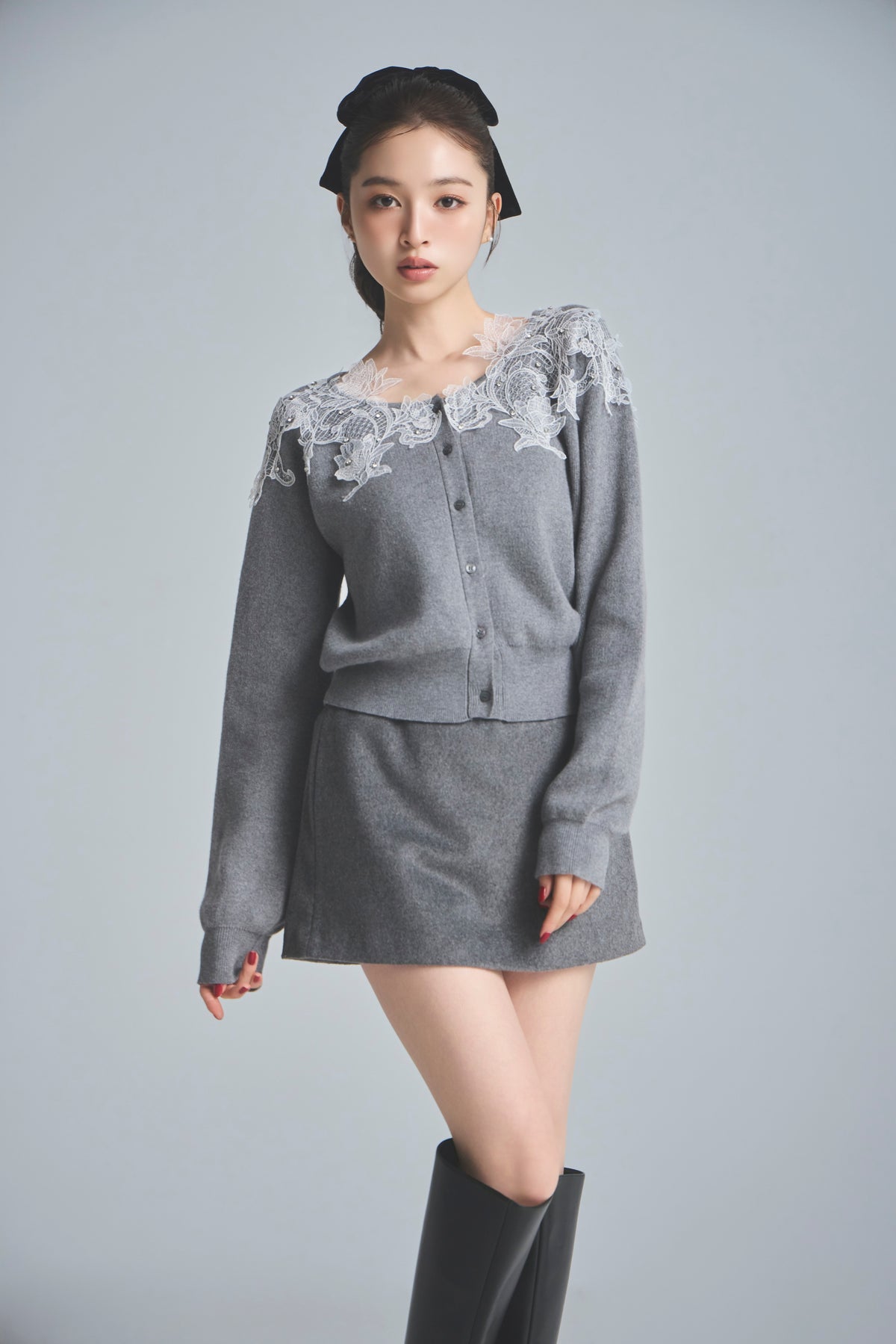 モデル身長：161cm 【トップス】カラー：grey 【ボトムス】カラー：grey サイズ：SS