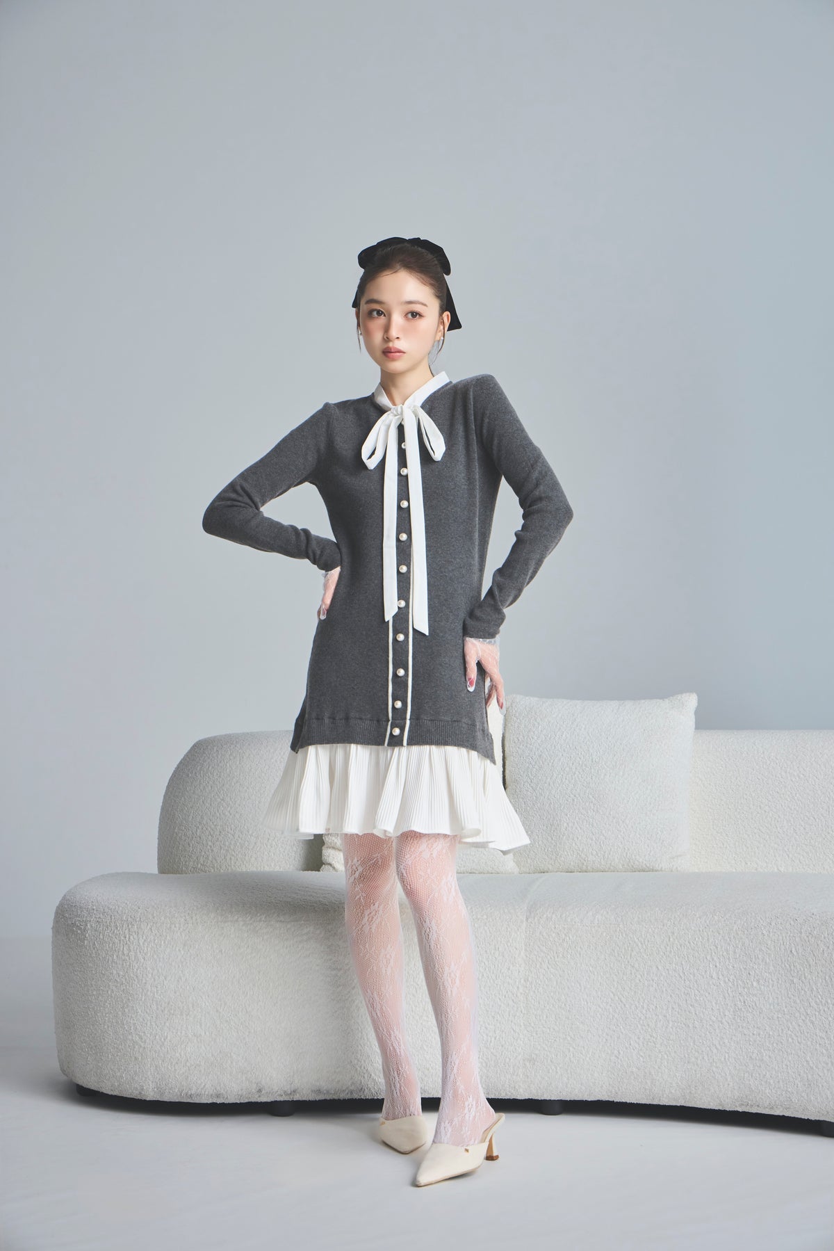 モデル身長：161cm 【ワンピース】カラー：grey