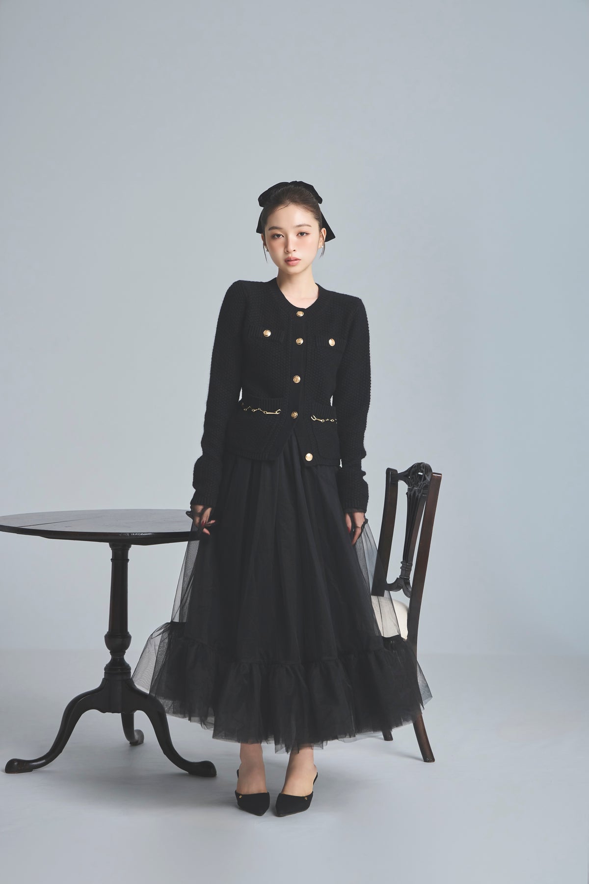 モデル身長：161cm 【トップス】カラー：black 【ボトムス】カラー：black サイズ：SS