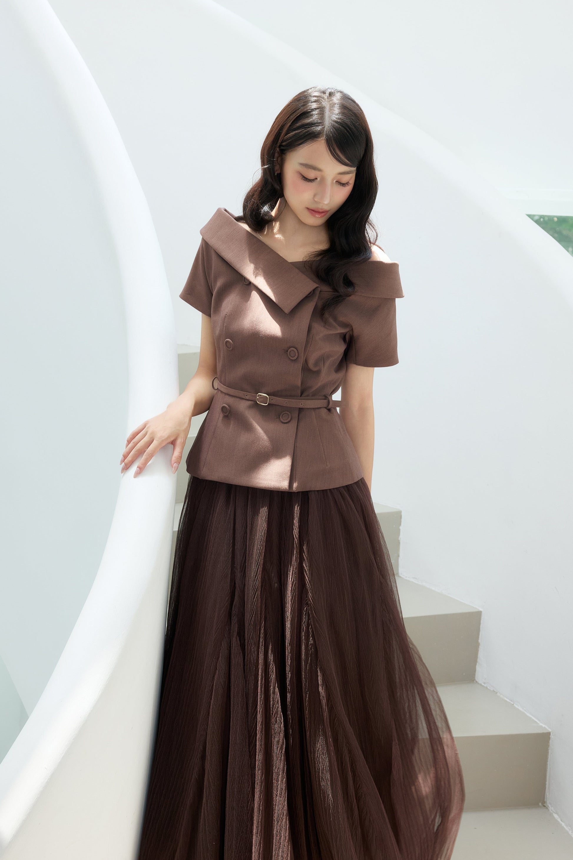 着用モデル：170cm 【トップス】カラー：brown 【ボトムス】カラー：brown サイズ：SM