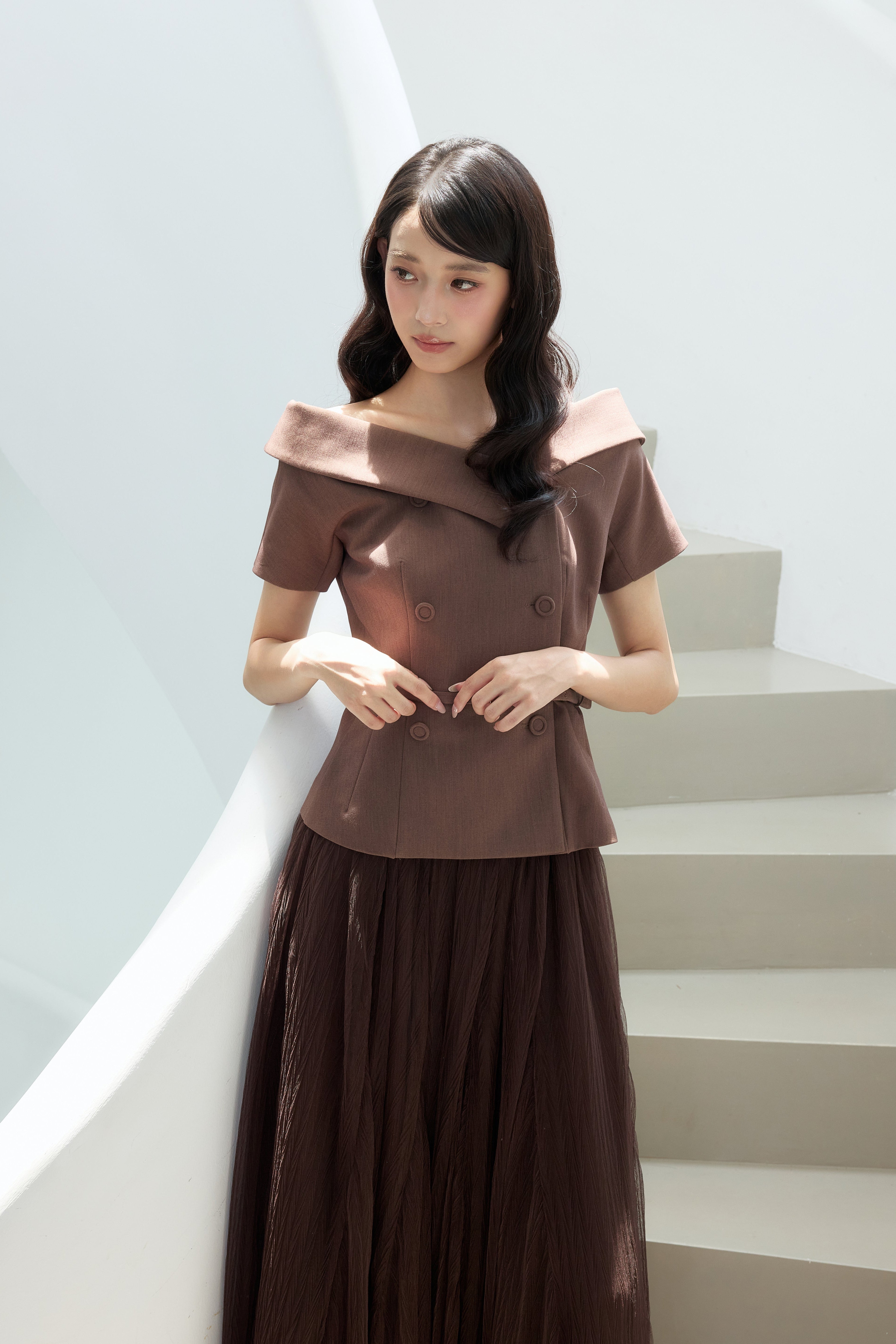 オフショルカラーダブルボタンジャケット – poláura OFFICIAL ONLINE STORE