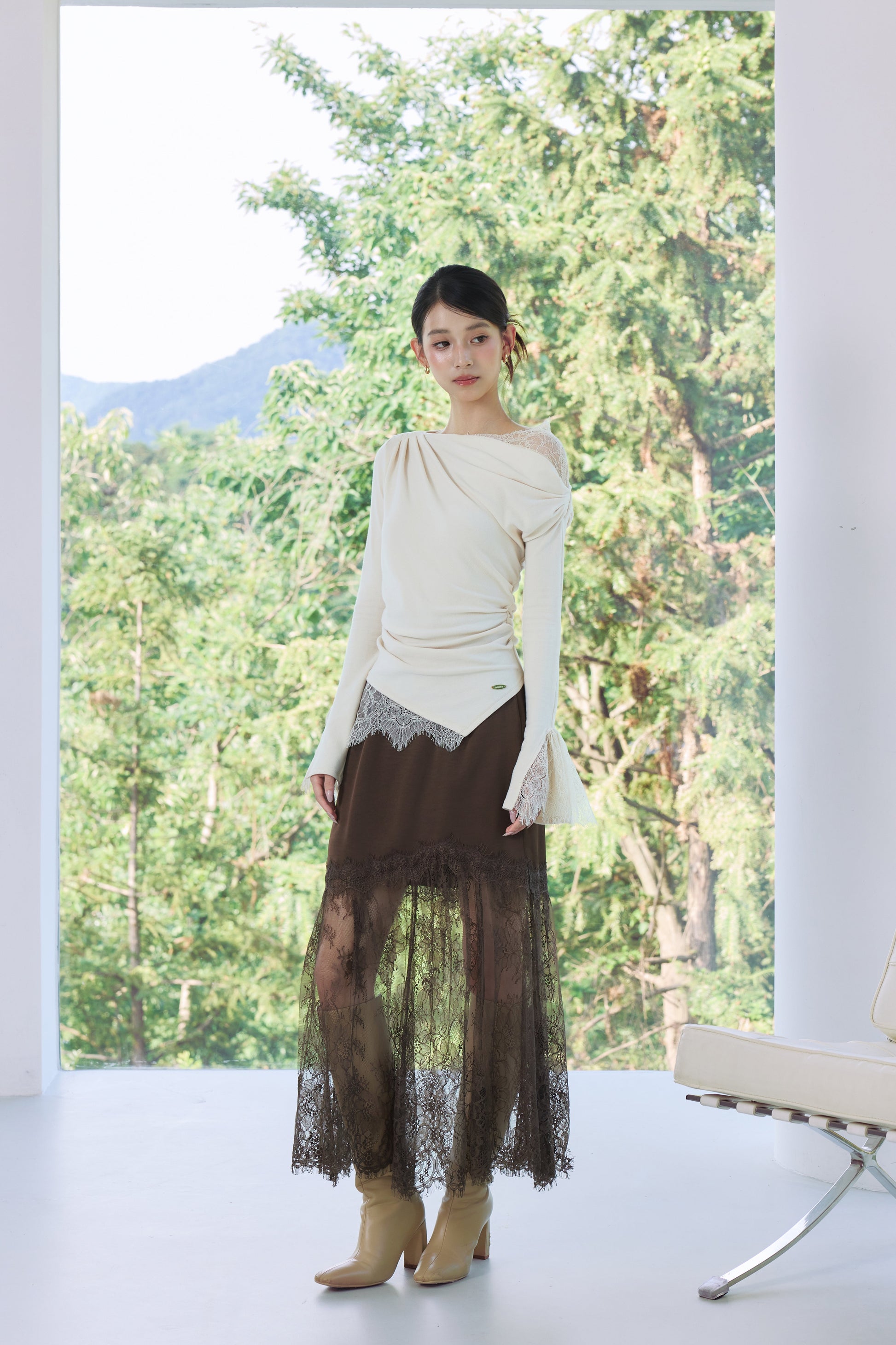 着用モデル：170cm 【トップス】カラー：ivory【ボトムス】カラー：brown