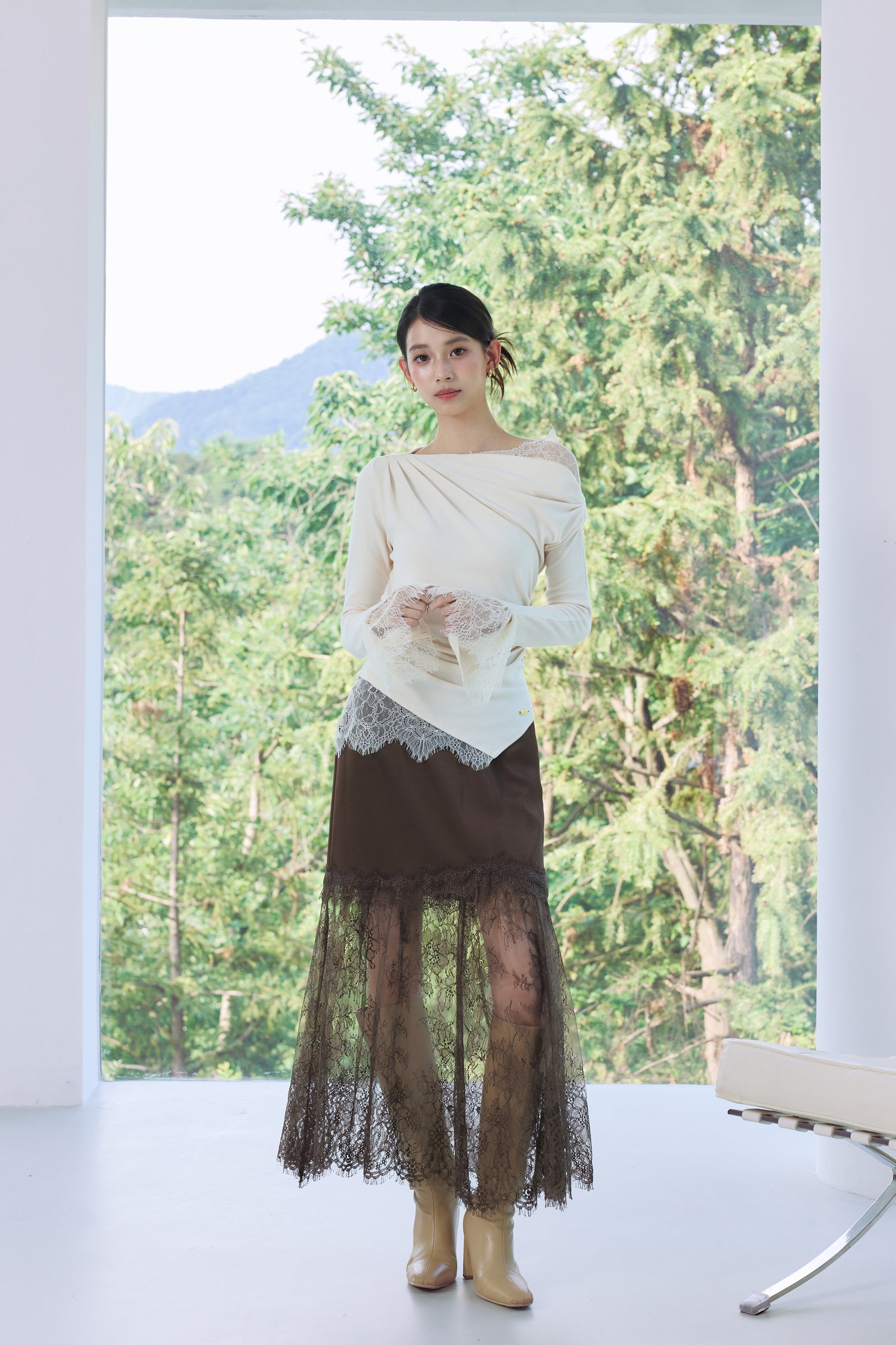 着用モデル：170cm 【トップス】カラー：ivory【ボトムス】カラー：brown