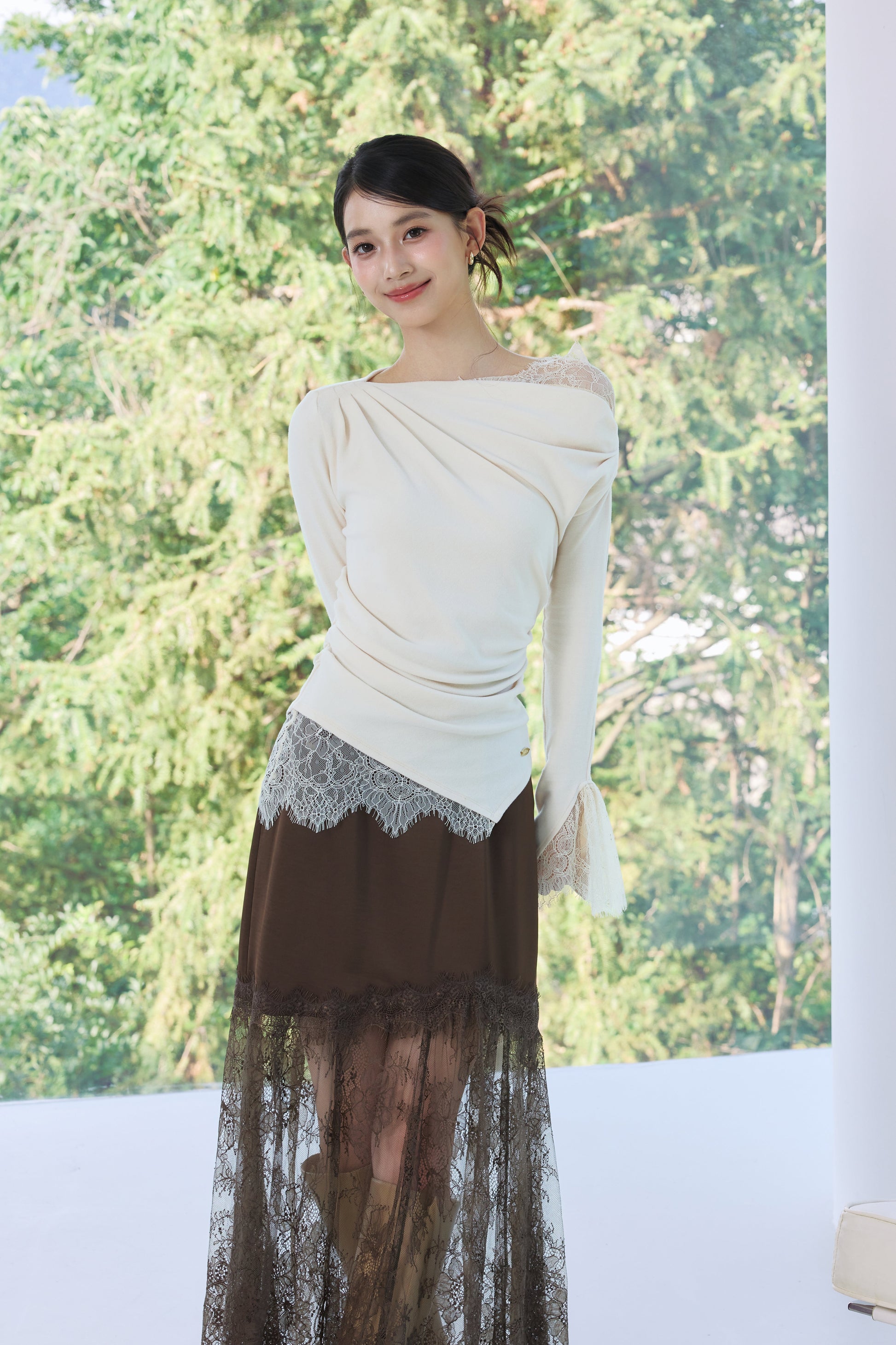 着用モデル：170cm 【トップス】カラー：ivory【ボトムス】カラー：brown