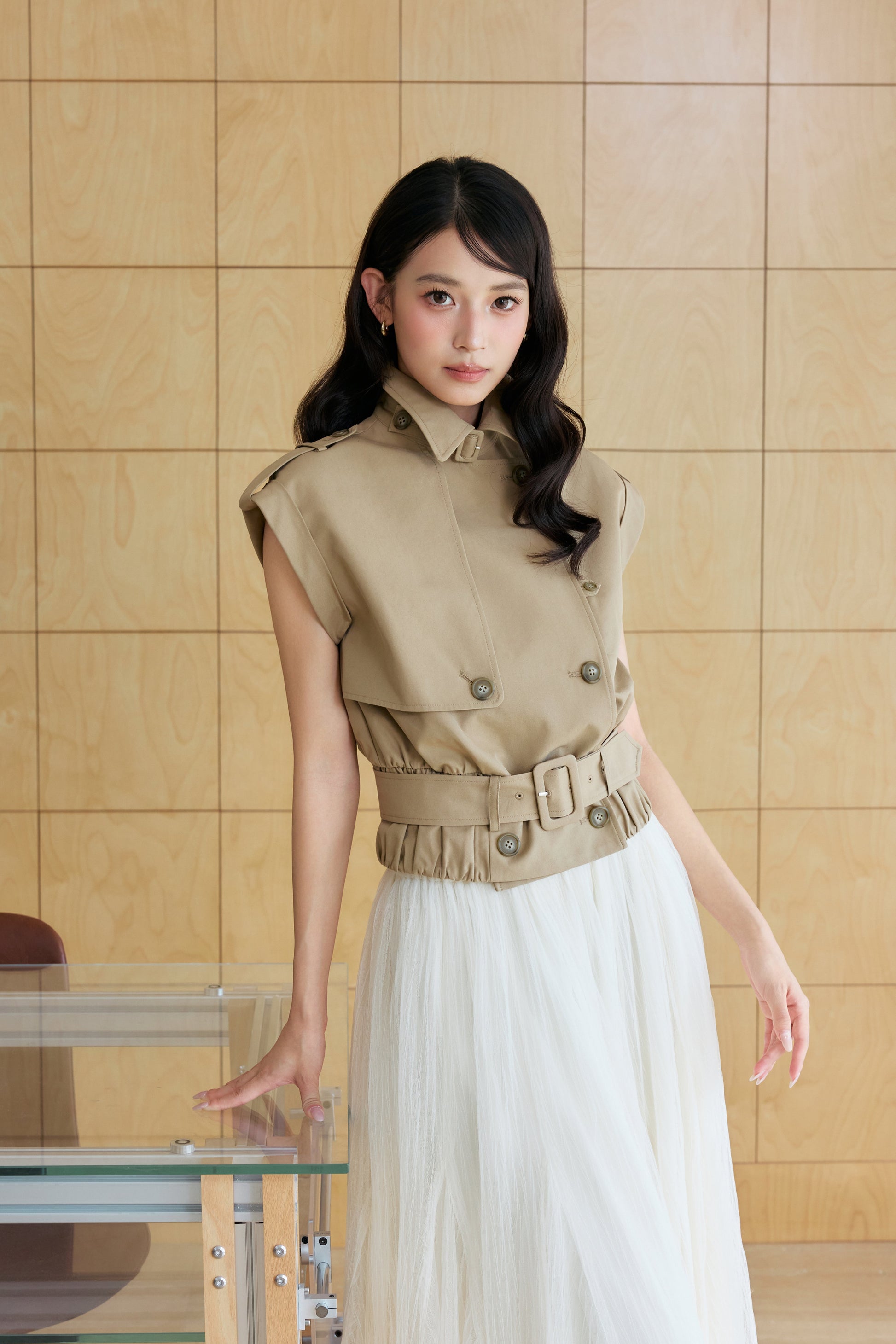 着用モデル：170cm 【トップス】カラー：beige 【ボトムス】カラー：off white サイズ：SM