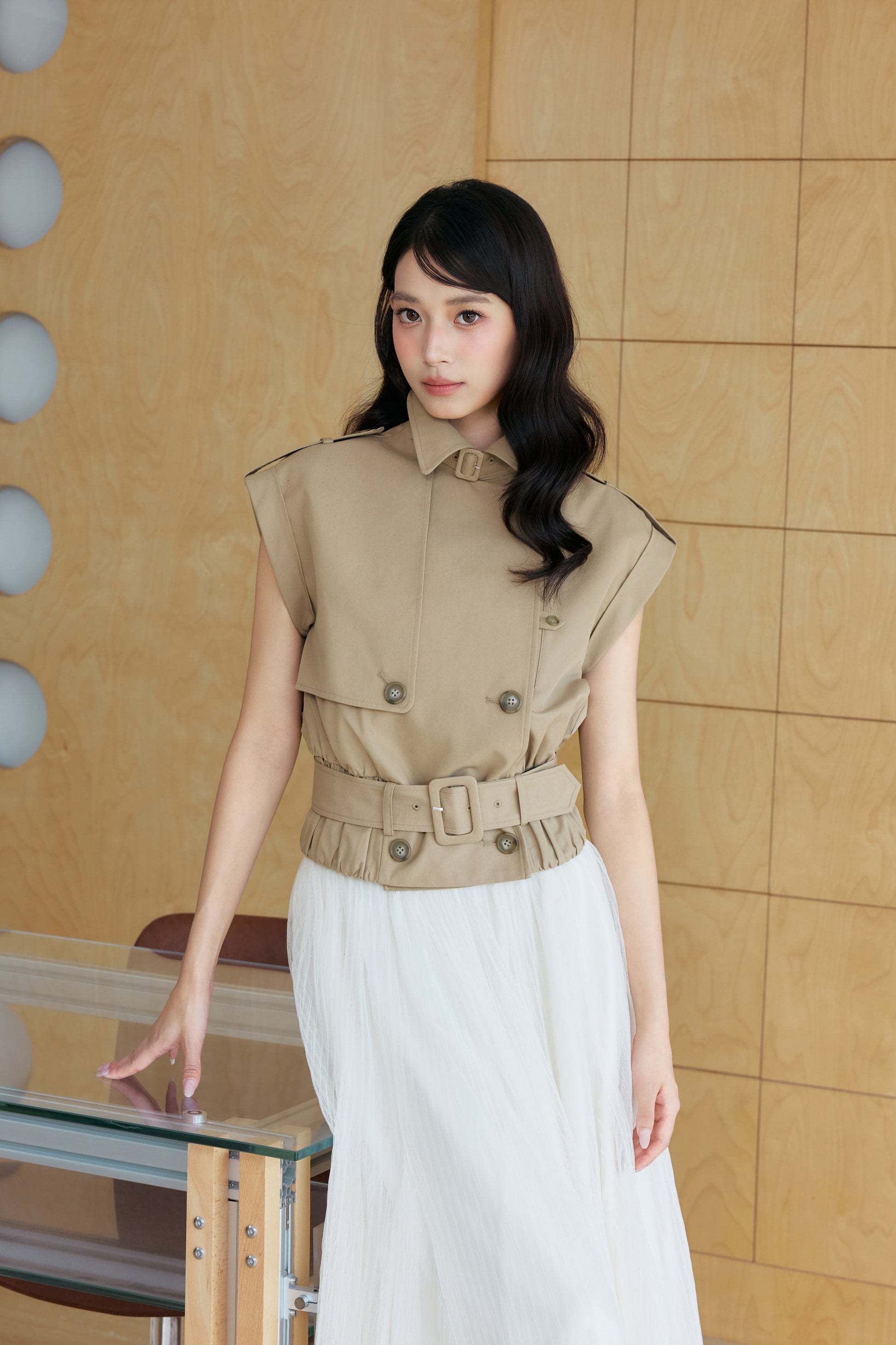 着用モデル：170cm 【トップス】カラー：beige 【ボトムス】カラー：off white サイズ：SM