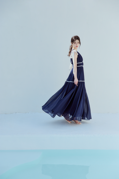 ショルダーリボンシフォンワンピース