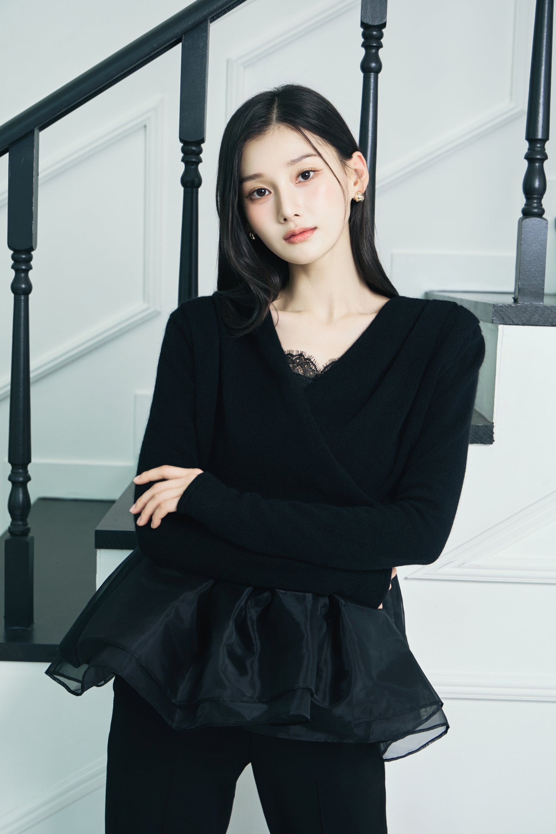 モデル身長：166cm 【トップス】カラー：black × black