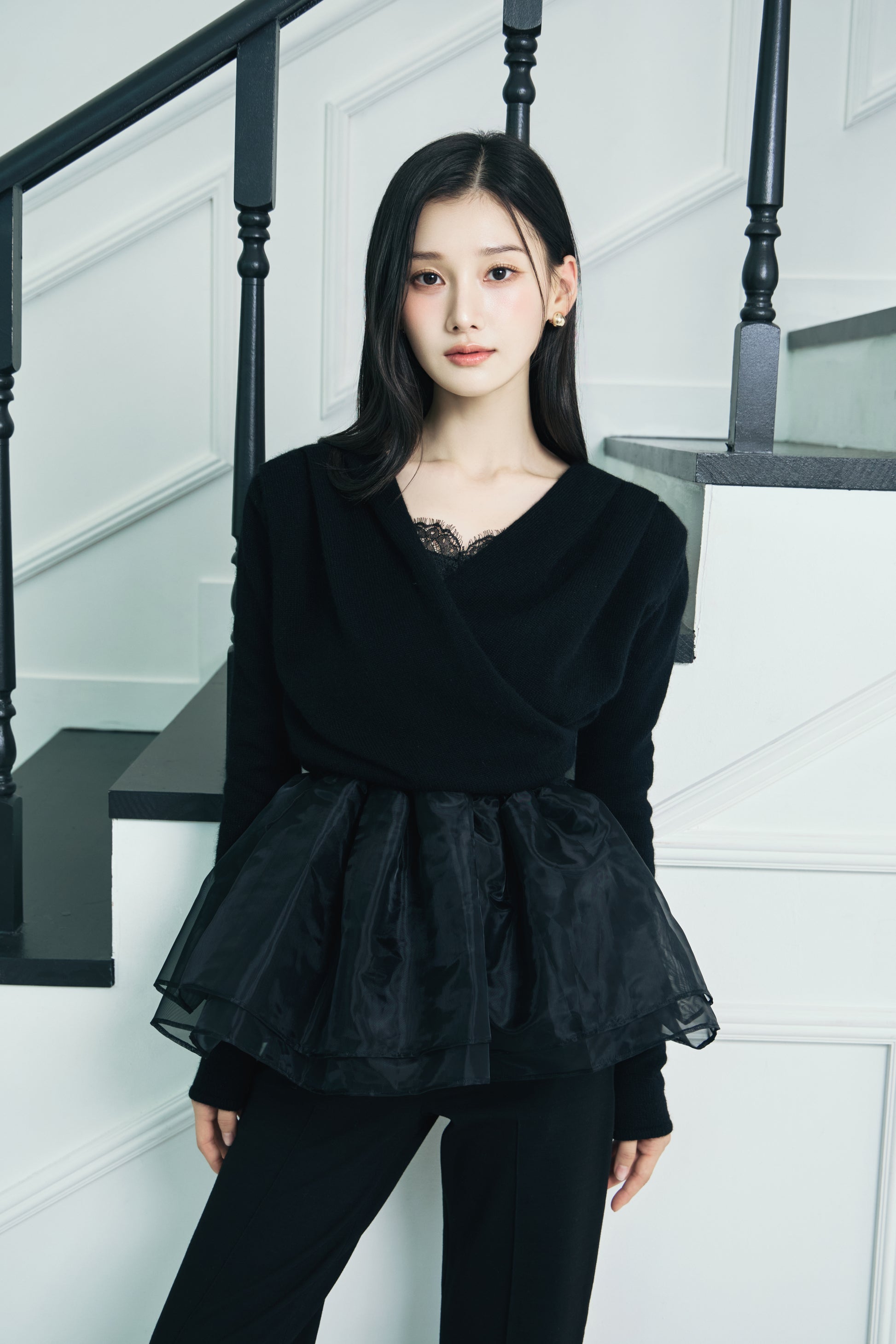 モデル身長：166cm 【トップス】カラー：black × black