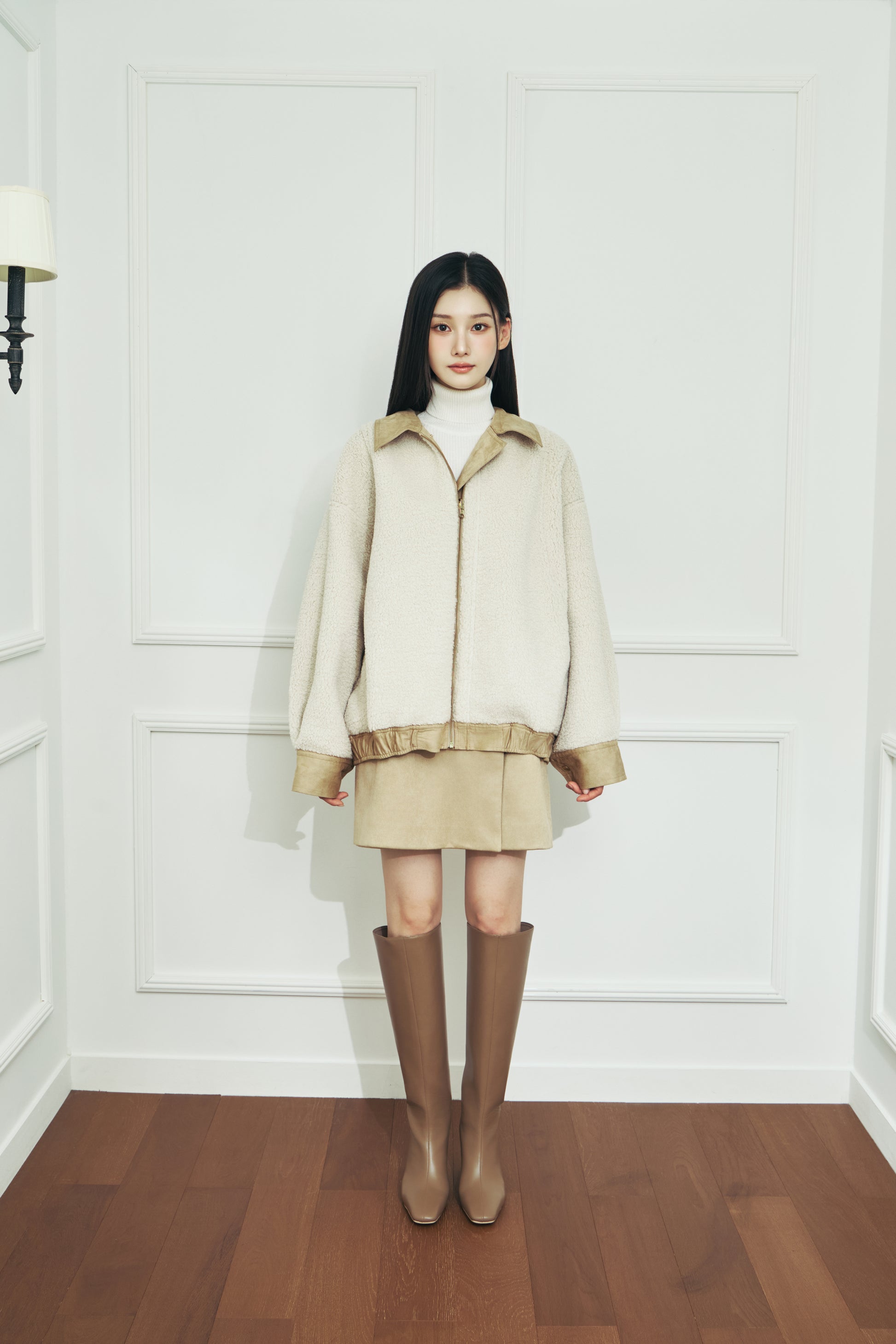 モデル身長：166cm 【アウター】カラー：beige 【トップス】カラー：off white 【ボトムス】カラー：beige サイズ：MM