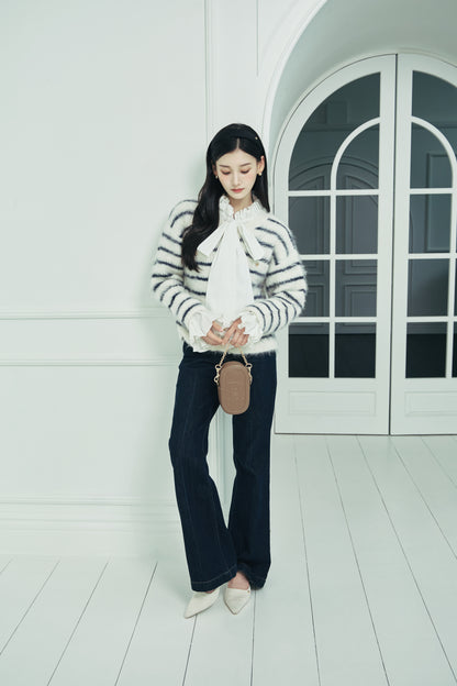 モデル身長：166cm 【トップス】カラー：off white × navy border