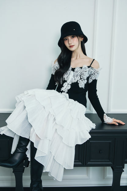 モデル身長：166cm 【トップス】カラー：black 【ボトムス】カラー：off white サイズ：SM