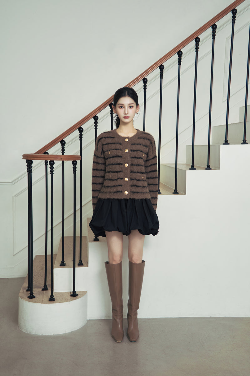 着用モデル：166cm 【トップス】カラー：brown × black border