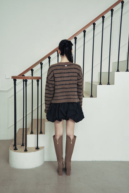 着用モデル：166cm 【トップス】カラー：brown × black border