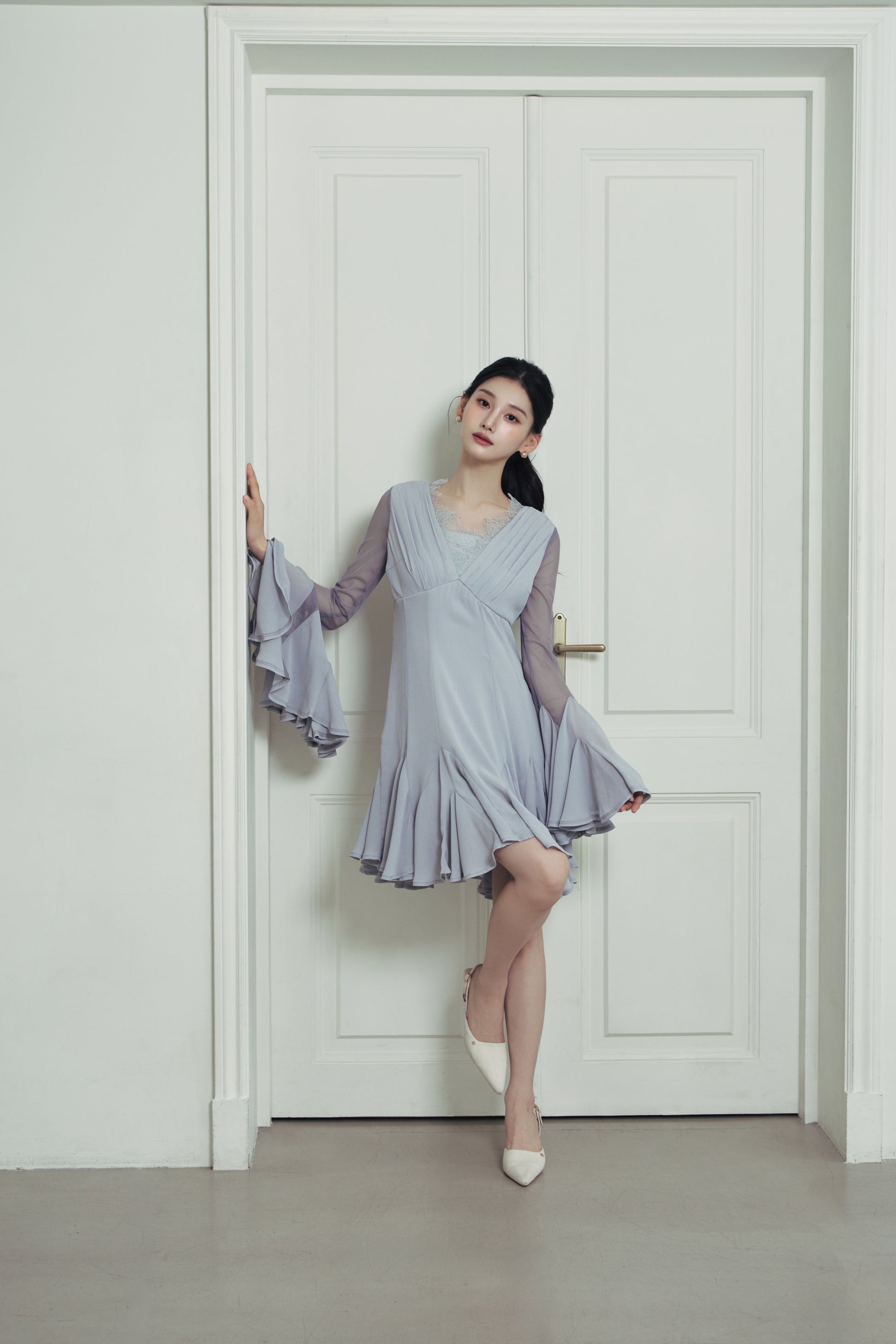 着用モデル：166cm カラー：gray saxe