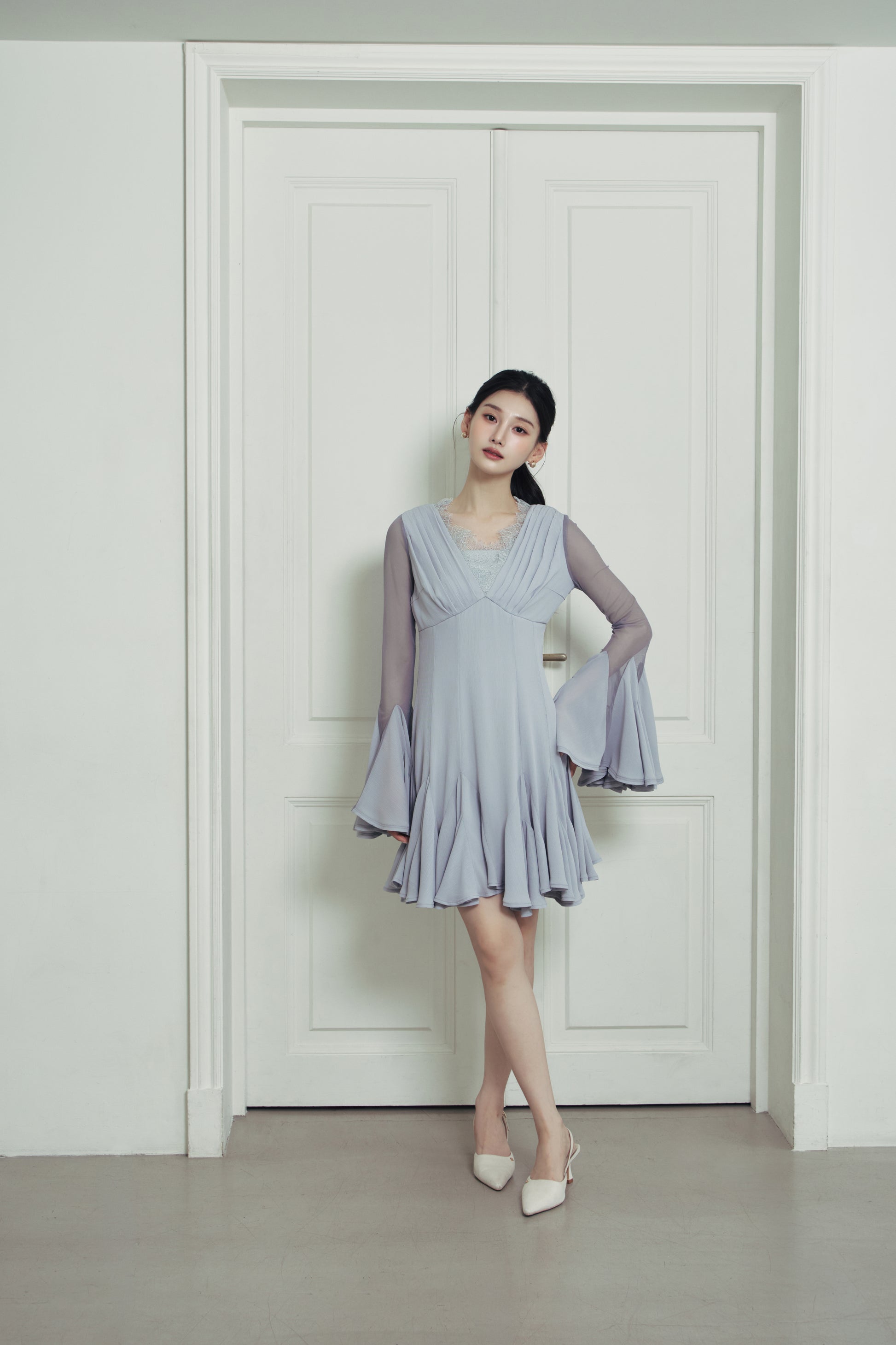 着用モデル：166cm カラー：gray saxe