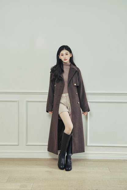モデル身長：166cm 【アウター】カラー：brown  【トップス】カラー：mocha 【ボトムス】カラー：beige サイズ：MM