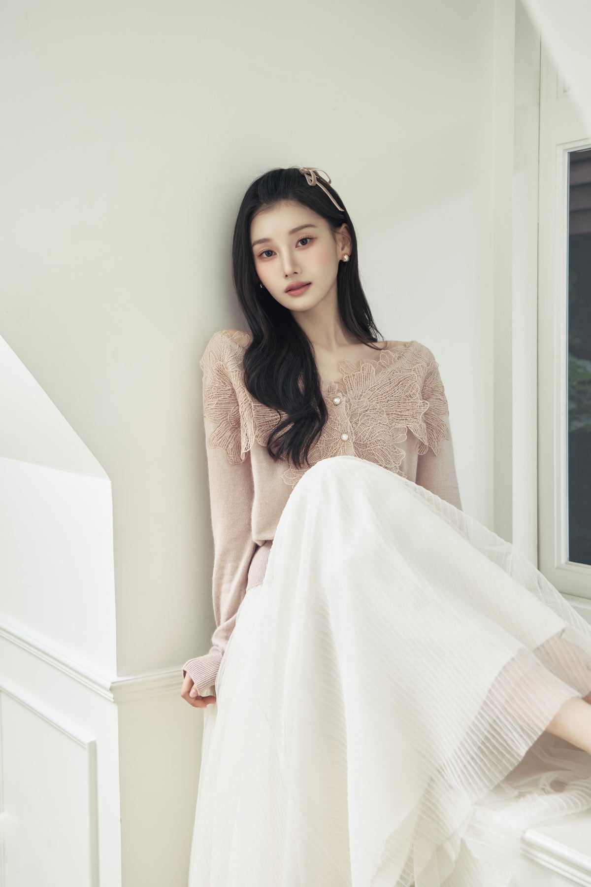 モデル身長：166cm 【トップス】カラー：pink 【ボトムス】カラー：off white サイズ：M