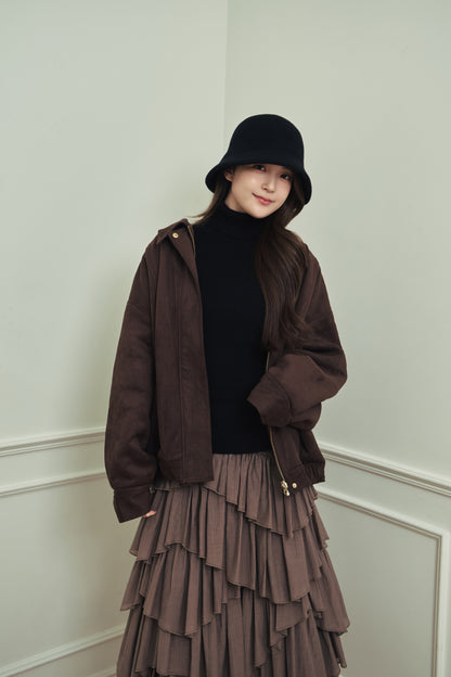 モデル身長：167cm 【アウター】カラー：brown 【トップス】カラー：black 【ボトムス】カラー：mocha サイズ：MM