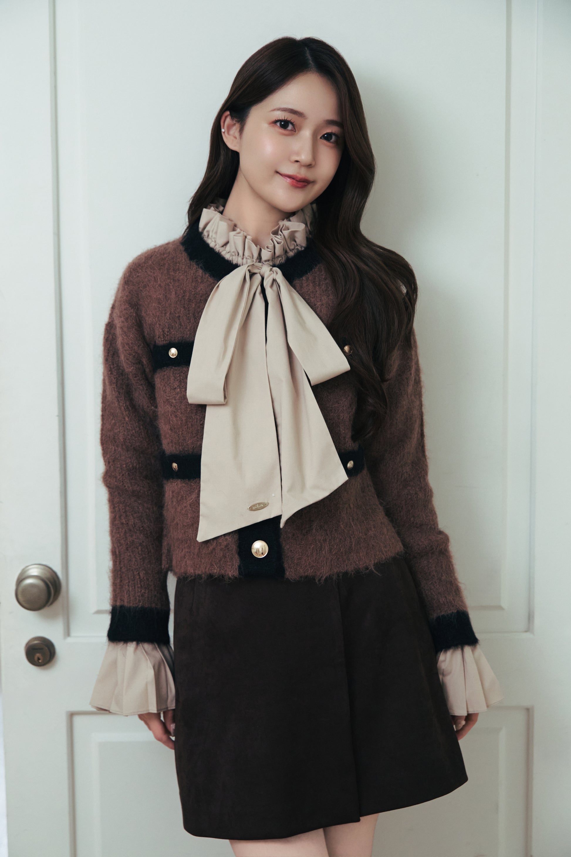 モデル身長：167cm 【トップス】カラー：brown base × black