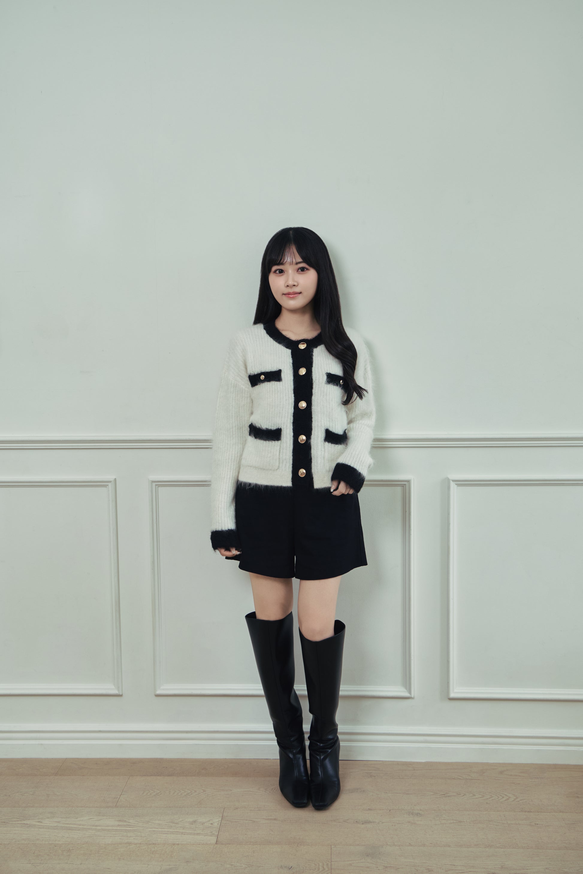 モデル身長：156cm 【トップス】カラー：off white base × black