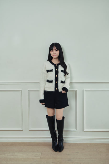 モデル身長：156cm 【トップス】カラー：off white base × black