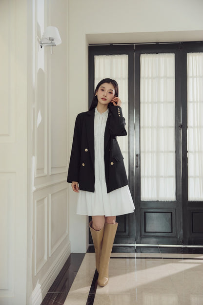 モデル身長：166cm ジャケットカラー：navy ワンピースカラー：white サイズ：M