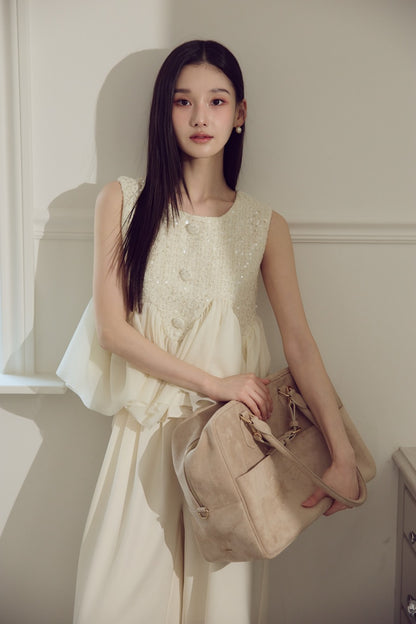 モデル身長：166cm　トップスカラー：off white　ボトムカラー：off white　ボトムサイズ：M