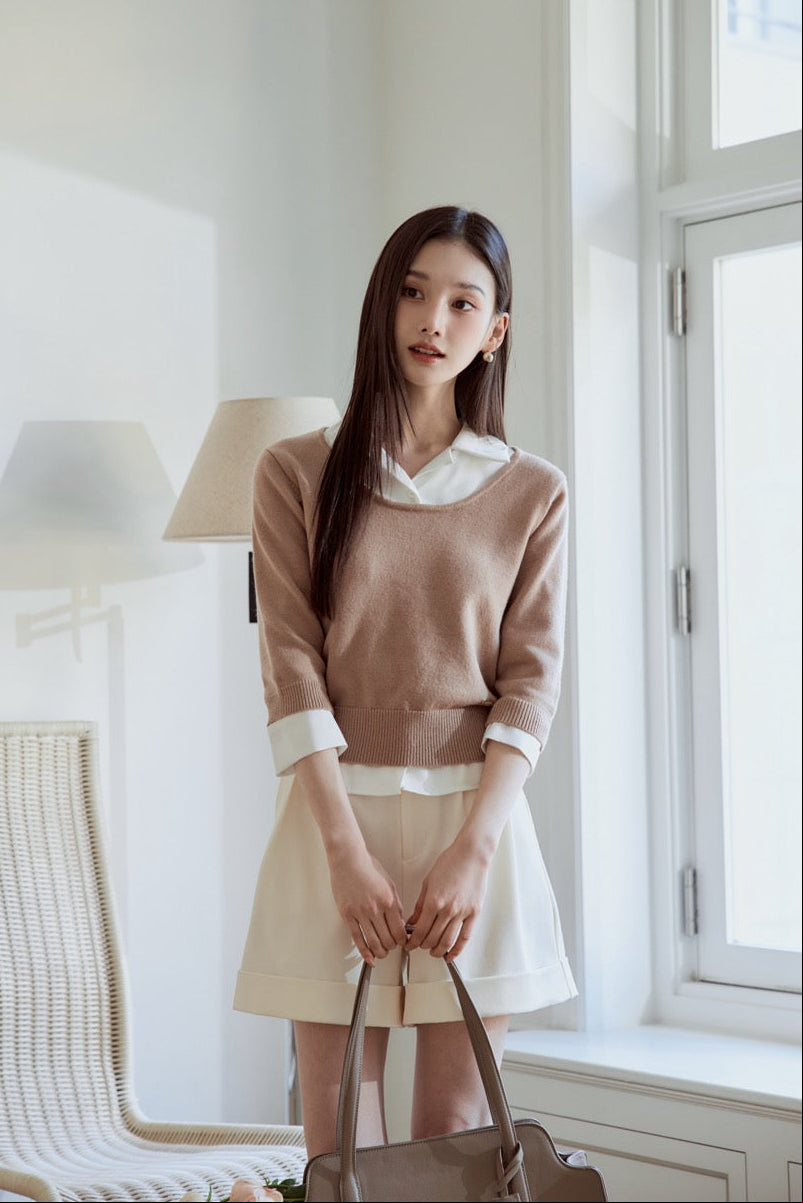 polaura レイヤードニットシャツトップス レイヤードニットシャツトップス – poláura OFFICIAL ONLINE STORE