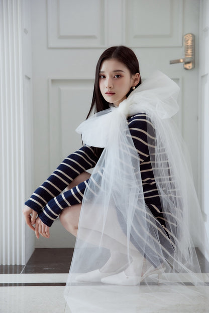 モデル身長：166cm　トップスカラー：navy　ボトムカラー：navy