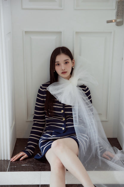 モデル身長：166cm　トップスカラー：navy　ボトムカラー：navy