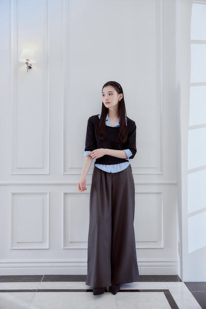 モデル身長：166cm トップスカラー：navy ボトムカラー：grey ボトムサイズ：M