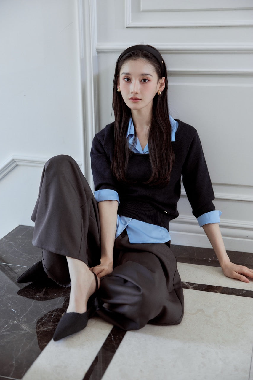 モデル身長：166cm トップスカラー：navy ボトムカラー：grey ボトムサイズ：M